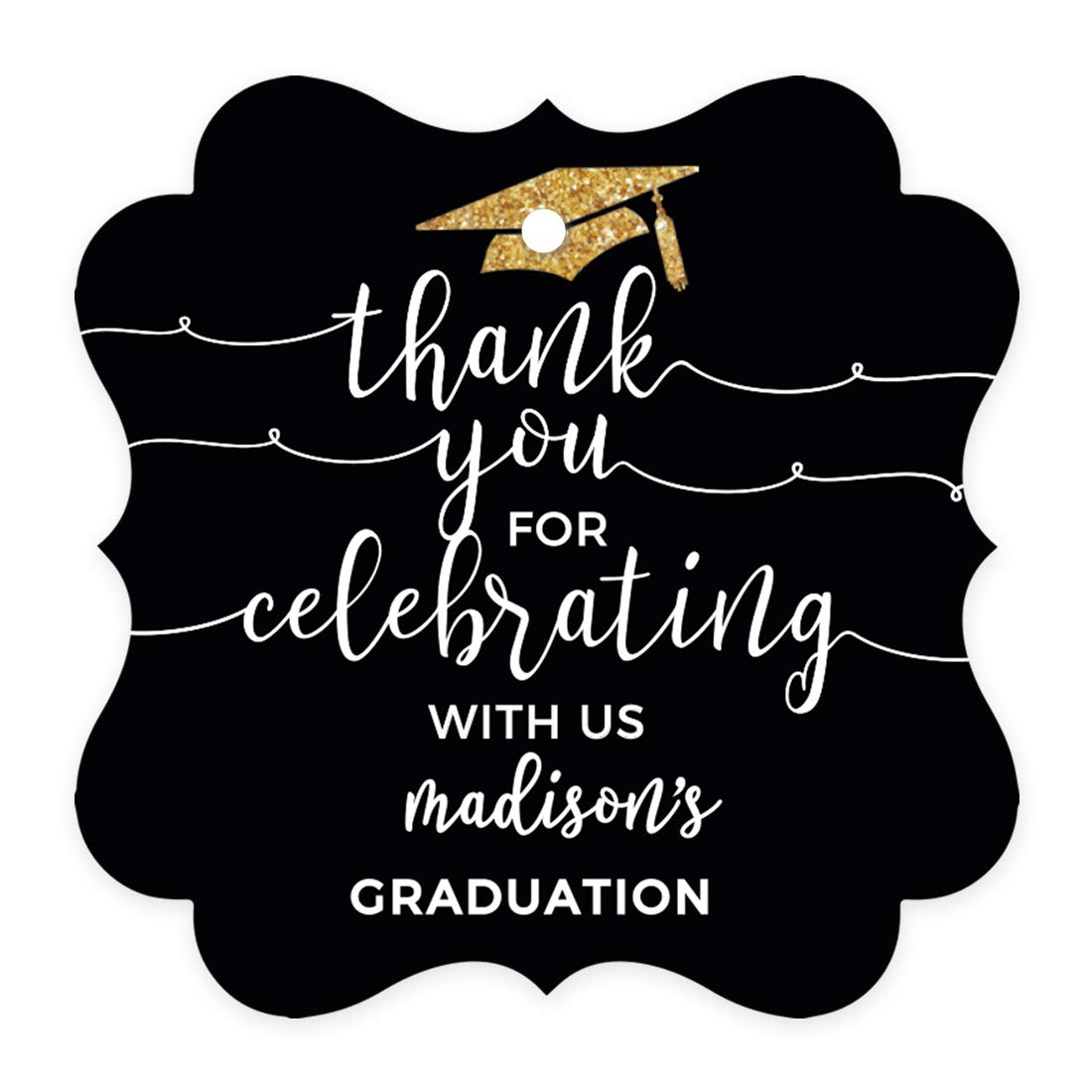 Andaz Press Black and Gold Glittering Graduation Personalized Fancy Frame Gift Tags, Thank You for Celebrating with US, 24-Pack Graduation Thank You