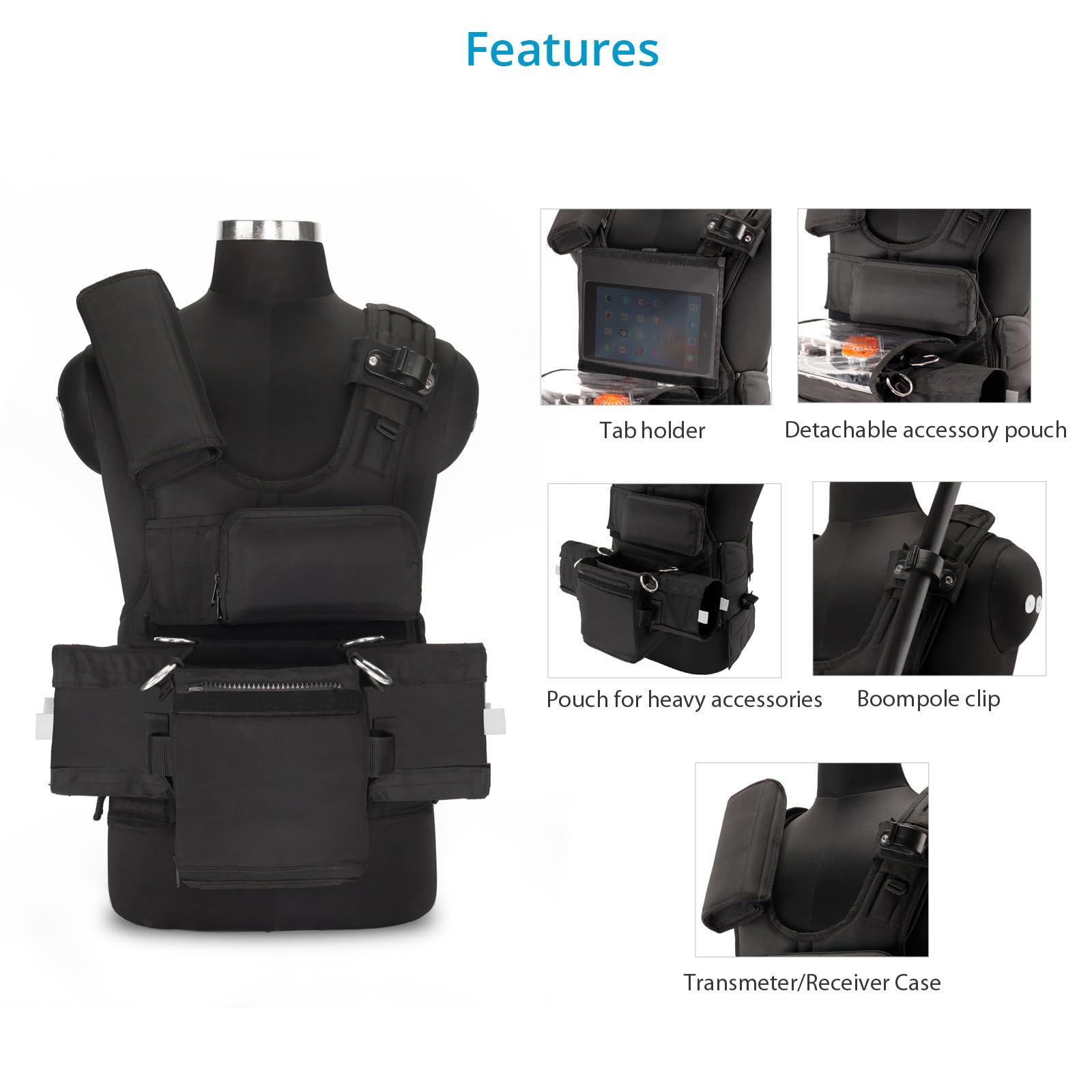 PROAIM ATV gilet tattico audio per fonici e operatori boom | Gilet tattico traspirante con tasche multiple, sistema MOLLE e vestibilità regolabile per registrazioni audio in esterna