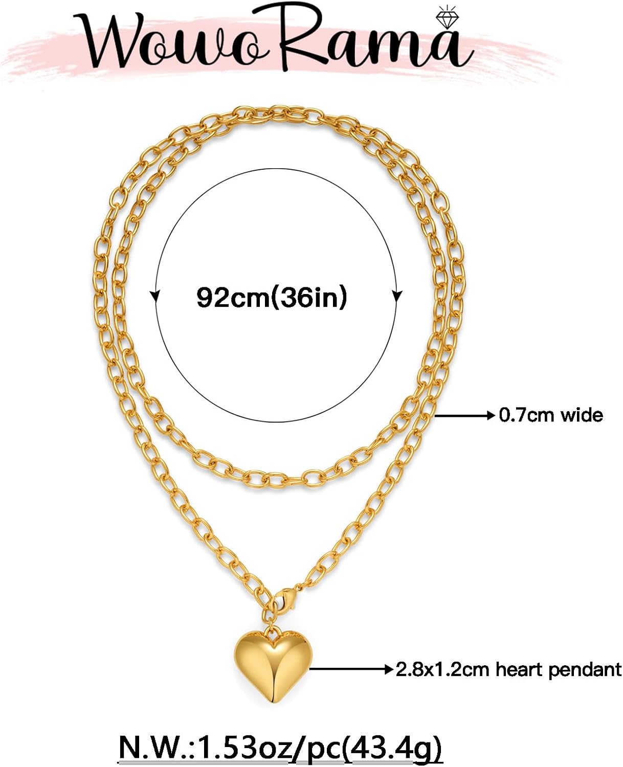 WOWORAMA Gold Chunky Chain Necklace for Women Puffy Heart Pendant Necklace White Gold Thick Chunky Chain Link Necklaces Heart Coin Choker Necklace - Image 6