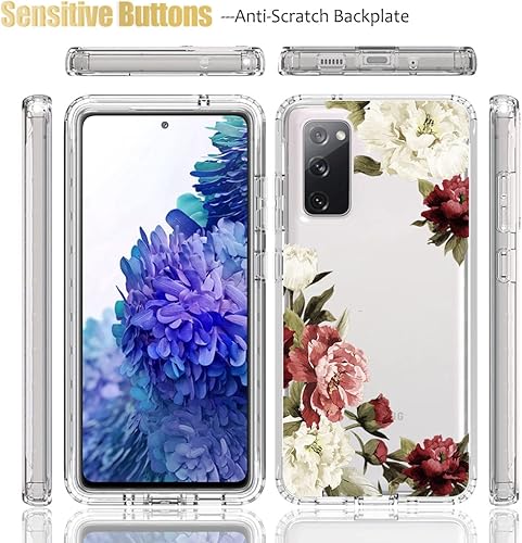 Miniatura 5 de Funda para Samsung Galaxy S20 FE 5G con protector de pantalla de vidrio templado, funda protectora de cuerpo completo con patrón floral transparente