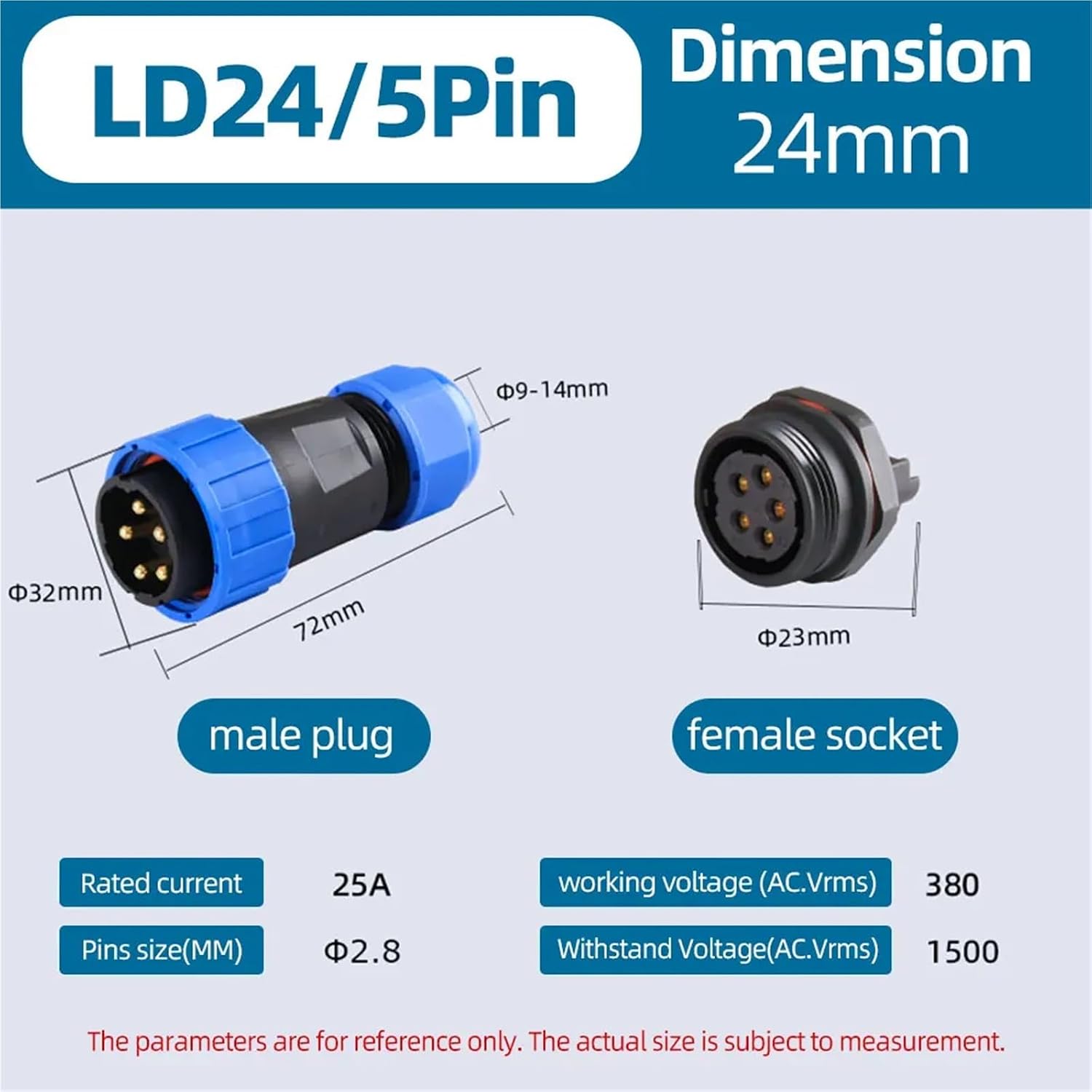 LD Conectores De Cables Male and Female Back Nut Docking 1Pcs(LD24-5Pin,1Set)
