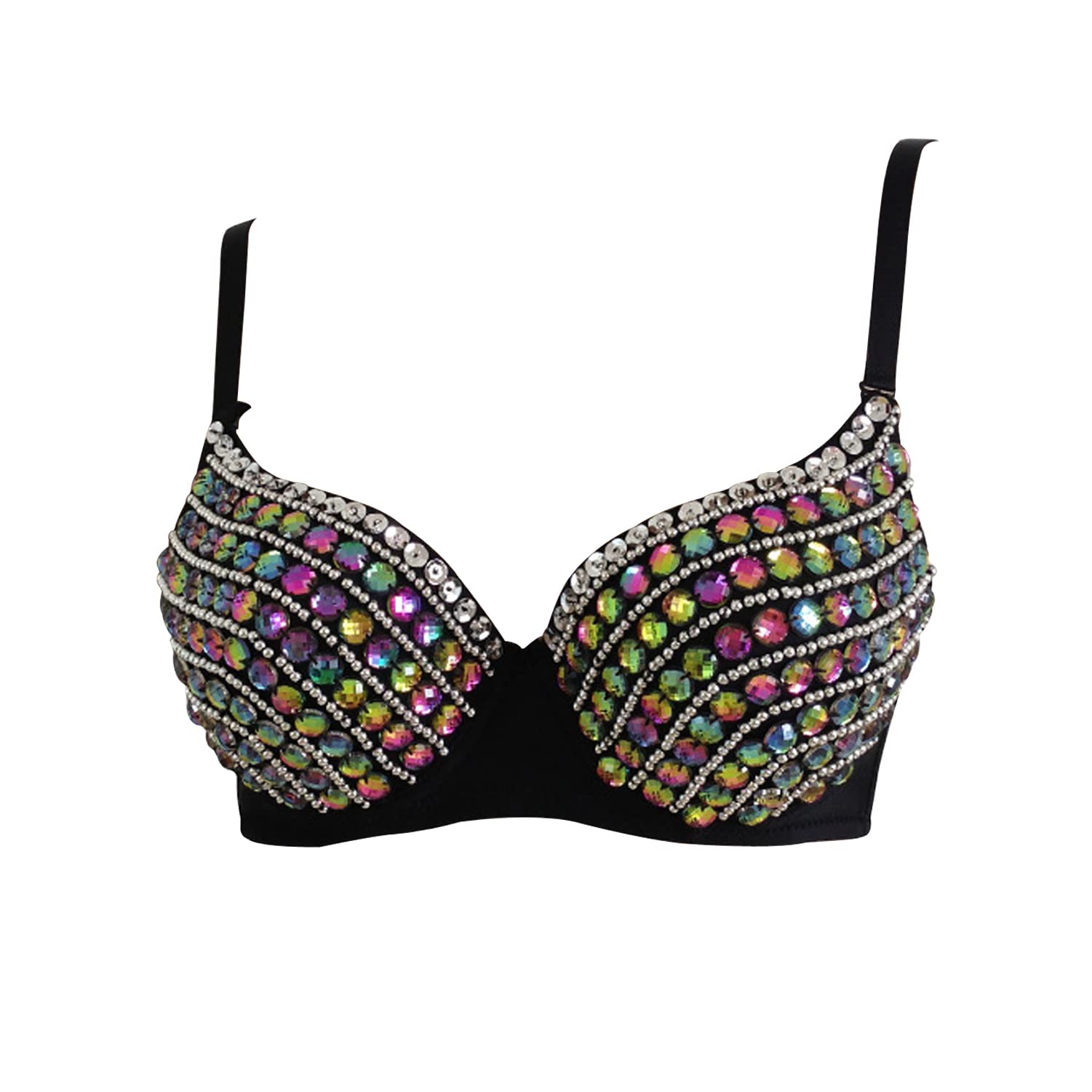 Women Bra Rainbow Crystal Beading Push Up Crop Top Performance Underwear