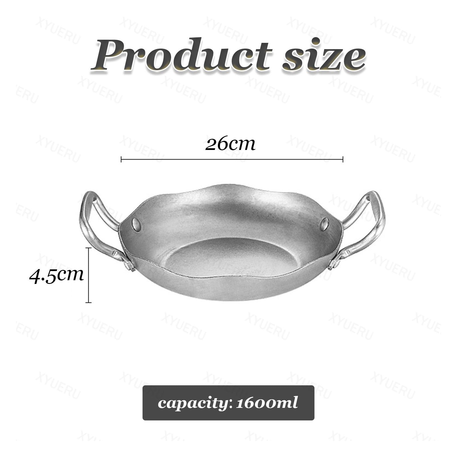 Paellera de acero inoxidable con doble oreja, olla versátil para inducción, mariscos y pasta, ideal para uso doméstico y restaurante