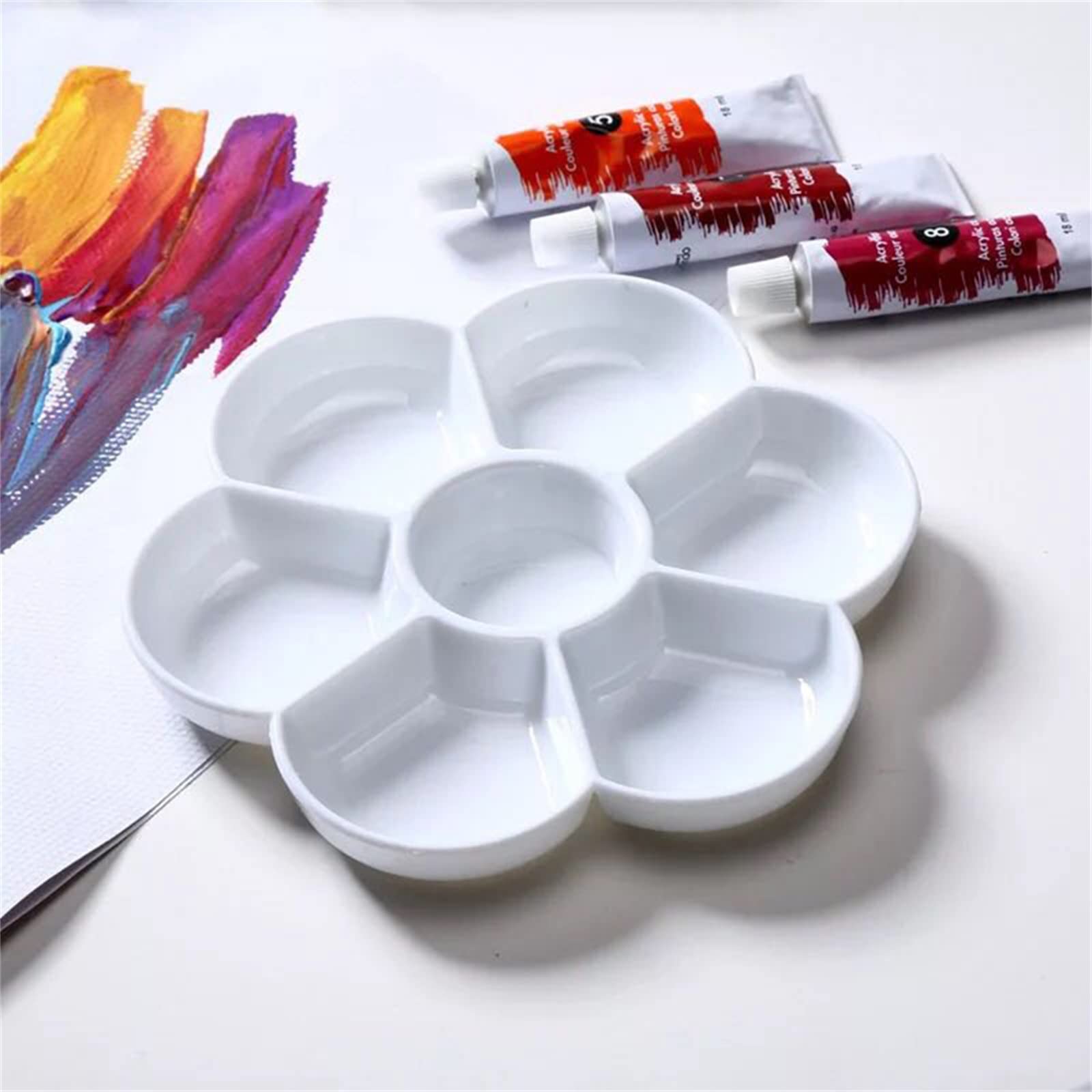 5 PCS Blanc Imitation Céramique Palettes De Peinture, 7 Biens Forme De Fleur Palette D'aquarelle Plateau De Peinture for Peinture Partie, Bricolage Artisanat Et Peinture D'art