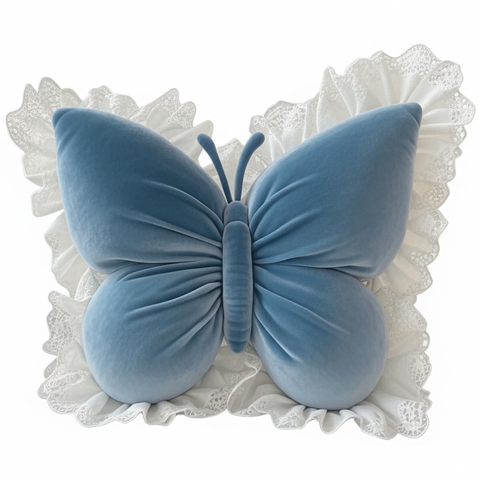 Oreiller papillon en peluche douce bleue 50x40 cm pour canapé