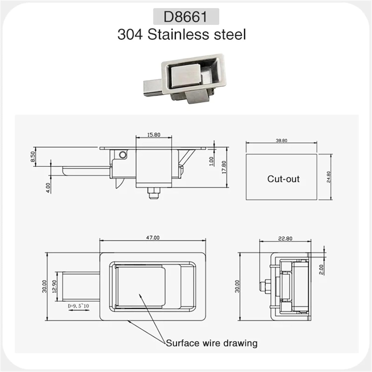 Lock Stainless Steel Panel Lock Latch Flat Small Pull Type Toolbox Equipment Lock Industrial Cabinet Lock 1Pcs