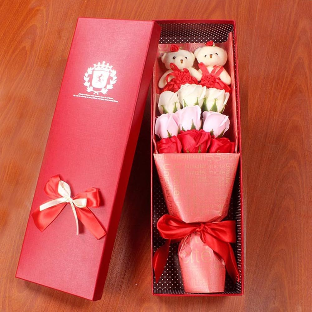 Bouquet de 9 roses en savon - Boîte de fleurs artificielles parfumées pour femme - Cadeau élégant pour la Saint-Valentin, un anniversaire de mariage