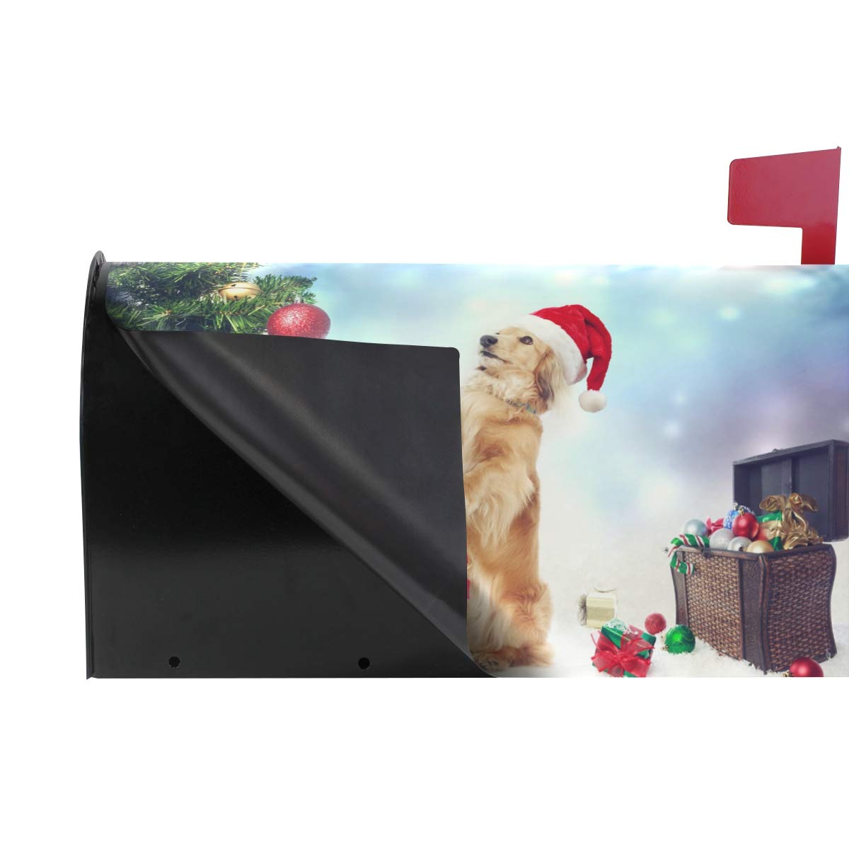 Dachshund Dog Christmas Magnetic Mailbox Cover - Standard Size 20.8x18in, Weatherproof PVC