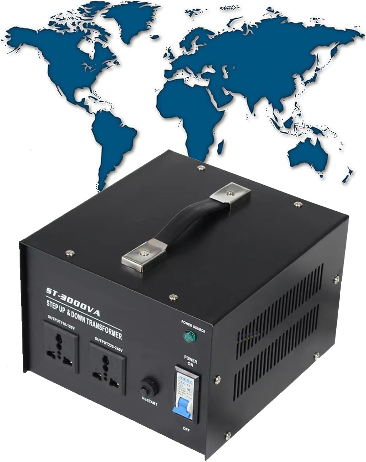 ST 3000W Voltage Converter Transformer 110V/120V/220V/240V Power Step Up/Down Transformer Converter, with Resettable Circuit Breaker Protection Universal Socket Household Compact