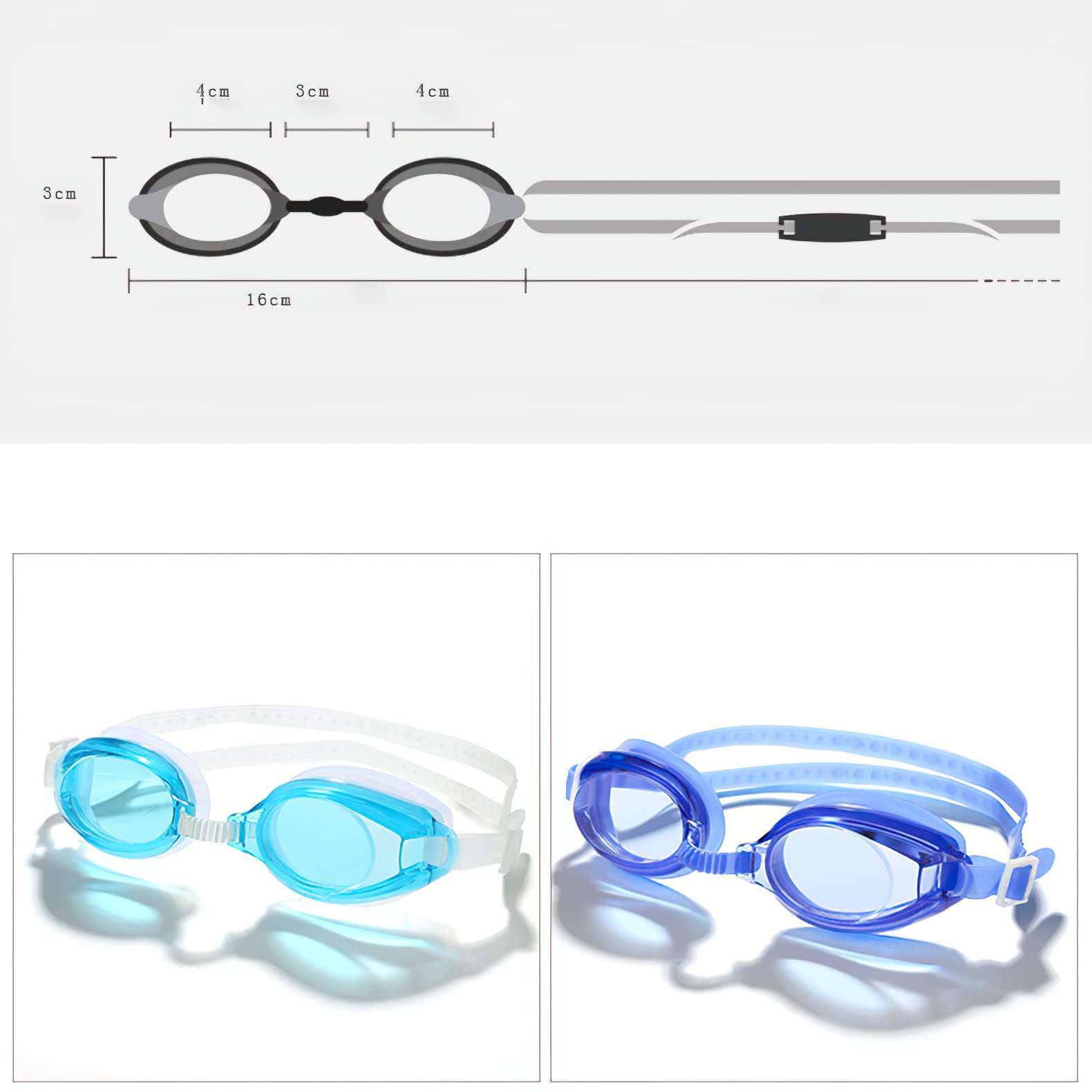 Lot de 2 lunettes de natation pour enfants – Lunettes de natation à sangle réglable rapide pour enfants, anti-buée, étanche, vision claire