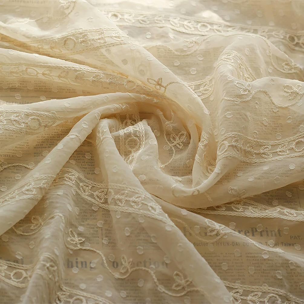 150 cm breit 100 cm lang beige Blumenblatt Bestickt halbdurchsichtiger Chiffon-Stoff Meterware Chiffon-Stoff für Stoff DIY Schal Basteln