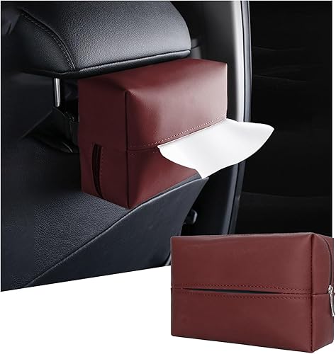 Miniatura 7 de Soporte de pañuelos para automóvil, caja de pañuelos de piel sintética para visera solar con banda elástica ajustable, soporte universal para