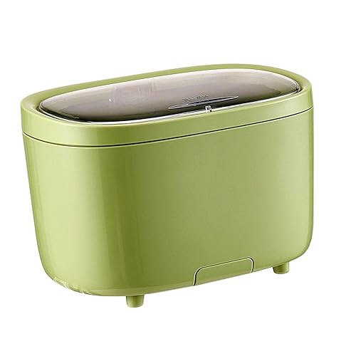 Gralara Papelera de escritorio, portátil con tapa estilo prensa, pequeño basurero para encimera para baño, oficina, escritorio, encimera, color verde