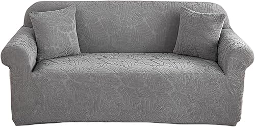 Qubjus Funda de sofá de jacquard elástica, funda suave para sofá biplaza, protector de muebles lavable con espumas antideslizantes y una funda de