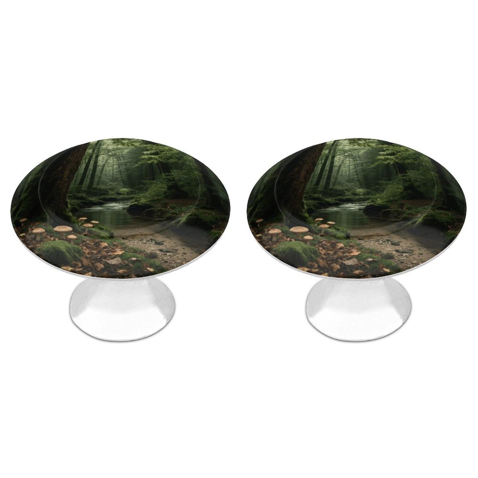 Maccbn Style-4 2 Pack 1.1" Round Dark Green Landscape Nature Drawer Knobs Modern Kitchen Cabinet Knob Hardware Handles Decorative Furniture Knobs For Dresser, Cupboards, Wardrobes, Bifold Door, Closet Do