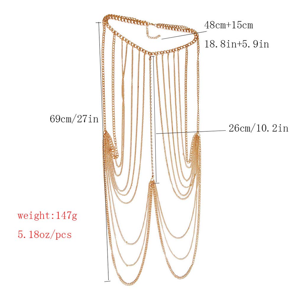 OULII Catena Body Gioiello Per Donna Con Nappa - Colore Oro - Accessorio Spalla E Bikini Per Spiaggia, Feste E Serate - 4