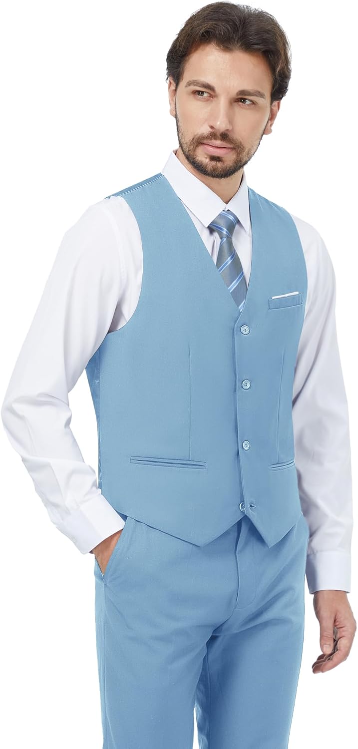 MAGE MALE Mens Two Button 3-Piece Suits Slim Fit Tuxedo Set with Blazer Jacket Vest & Pants for Wedding Prom Business - Image 3