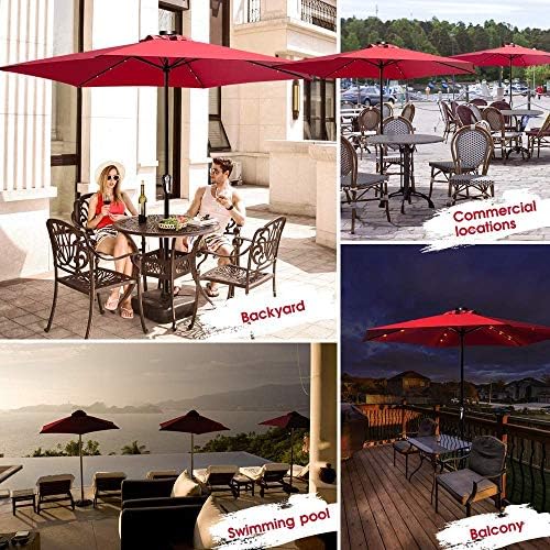 Parasol Umbrella With Solar Led Lights 3m Outdoor Garden Umbrella Red Masthome Buy Online At Best Price In Uae Amazon Ae
