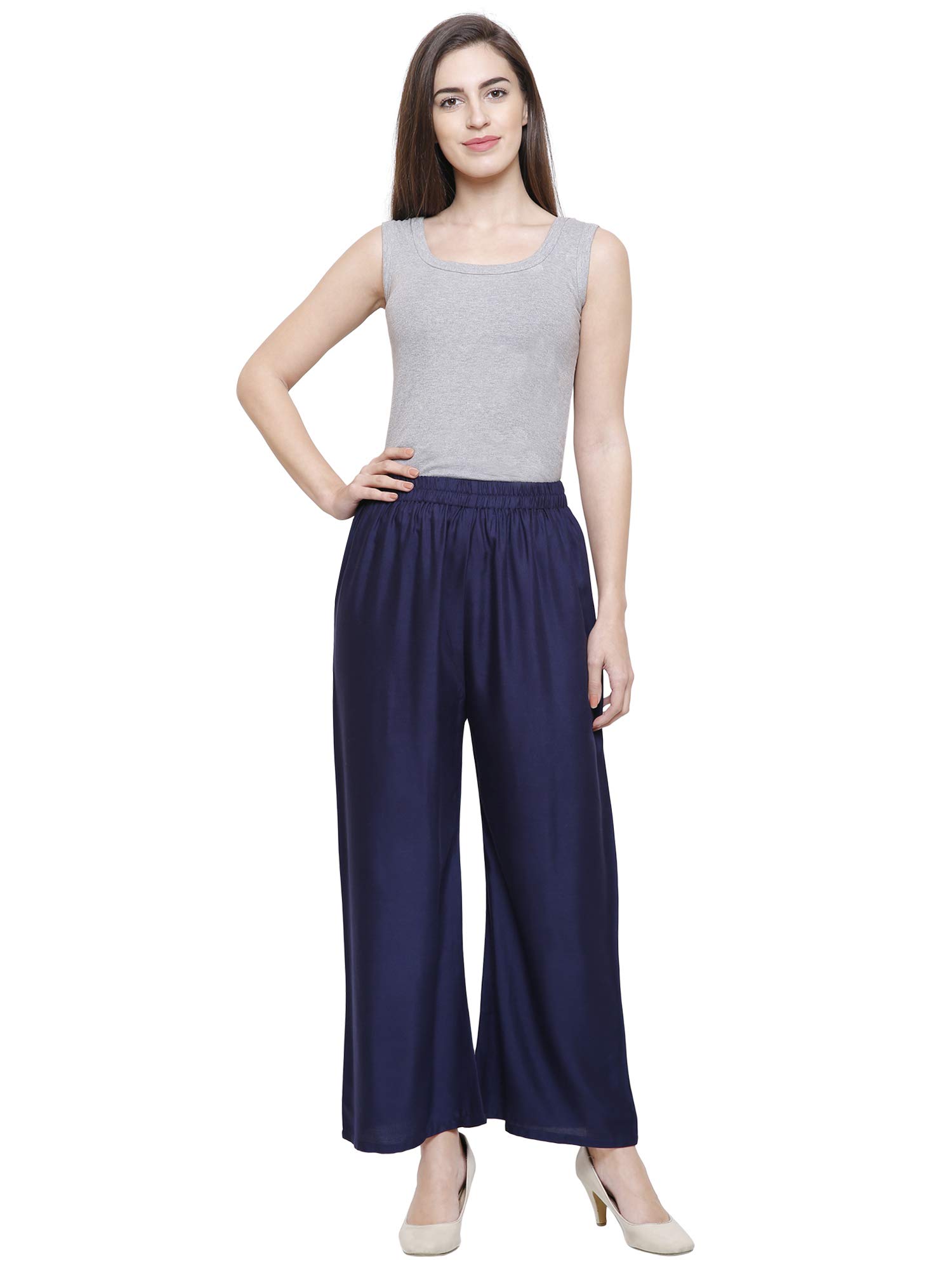 YOLKI Navy Blue Palazzo Pant for women’s Ethinic flared Bottom, Size XL to 5xl