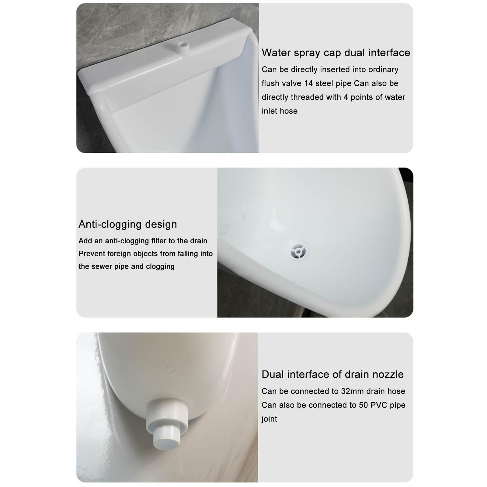 Urinarios de plástico comerciales montados en la pared para hombres, urinario universal de alta eficiencia, desviador de orina de inodoro al aire libre, orinario de baño para adultos, urinario sin