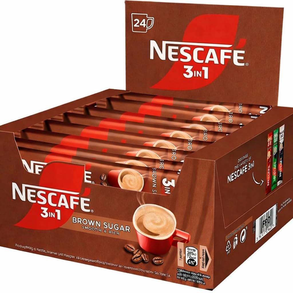 NESCAFÉ 3 in1 Brown Sugar, Caffè Istantaneo con Latte e Zucchero di Canna, Gusto Ricco ed Equilibrato, 24 Bustine