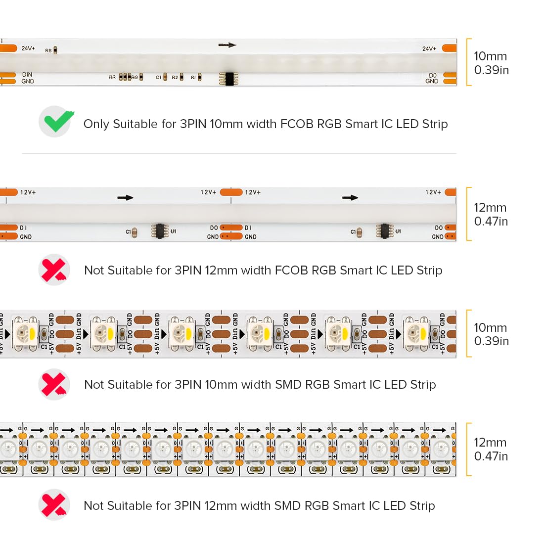 BTF-LIGHTING FCOB 3pin 10mm Transparent Connector Kit - L & R, Strip Connectors for Gapless Soldering & LED Strips - Image 2