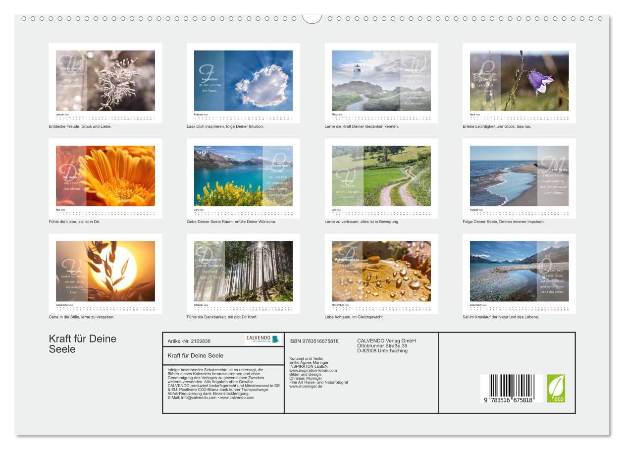 Kraft für Deine Seele (hochwertiger Premium Wandkalender 2026 DIN A2 quer), Kunstdruck in Hochglanz: "Inspiration ist die Sprache der Seele." Dieser ... in einem exklusiven Design. (CALVENDO Glaube)