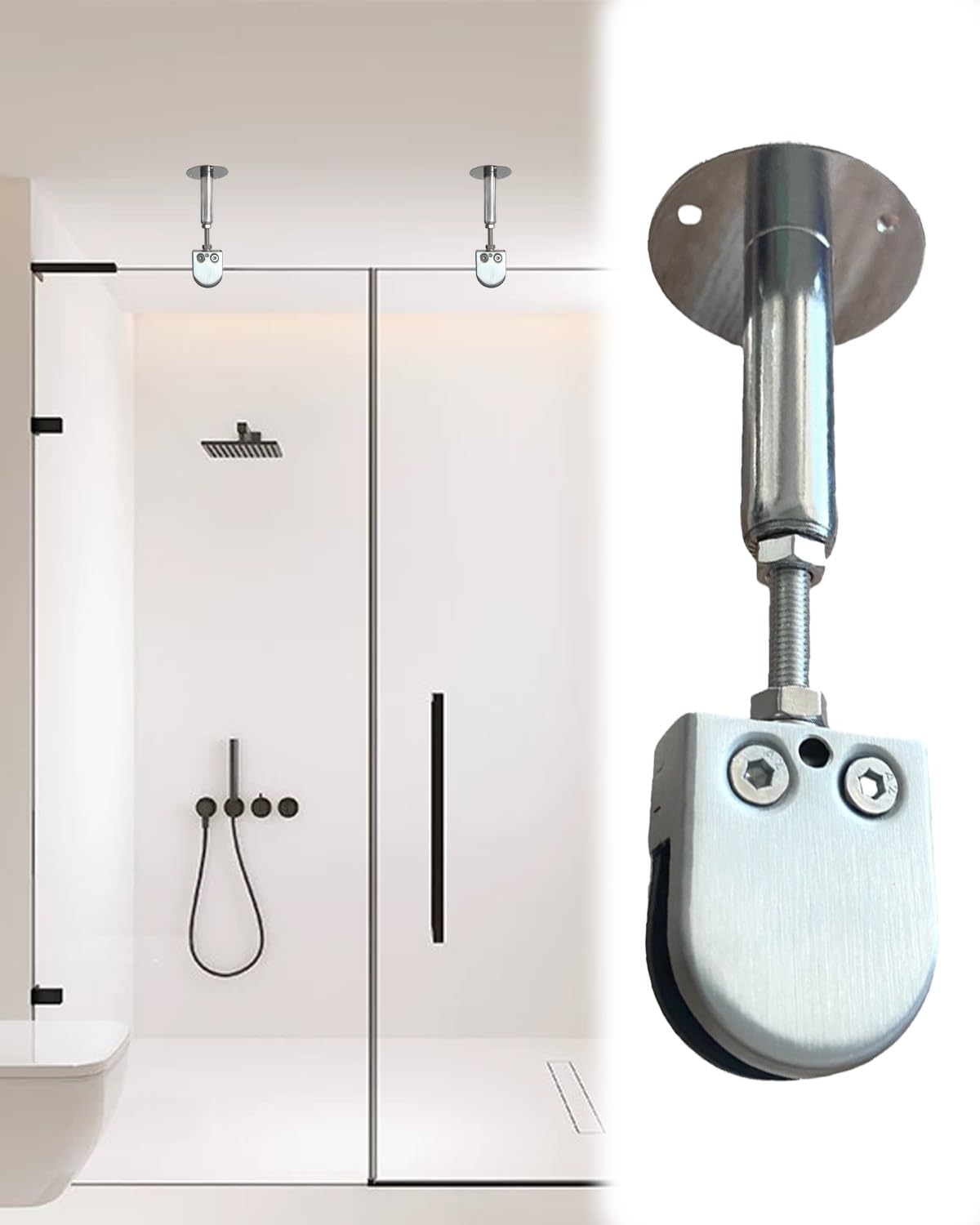 Barre de support télescopique verticale en inox pour paroi de douche en verre