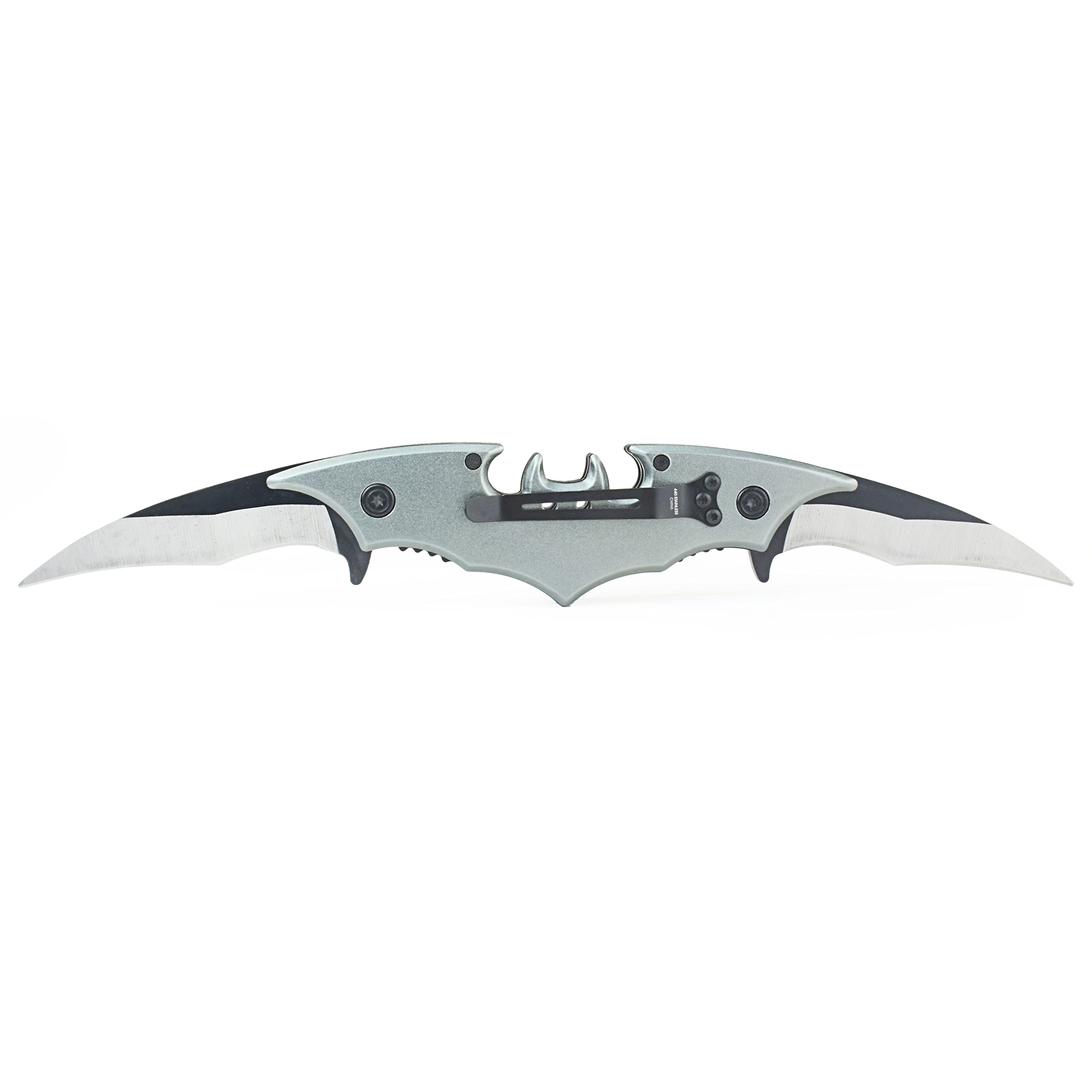 Dark Twin Blade Knife - Double Edge Folding Pocket with clip, 11" Stainless Steel Two Sharp Cut (): Silver