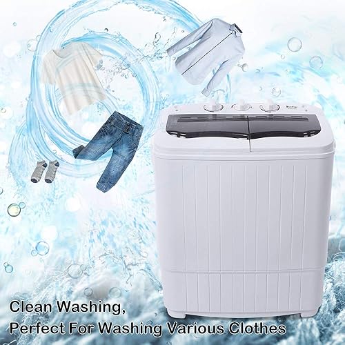 Miniatura 7 de Lavadora portátil compacta mini lavadora de doble tina con bomba de drenaje integrada, secadora de centrifugado semiautomática de 14.3 libras, ideal