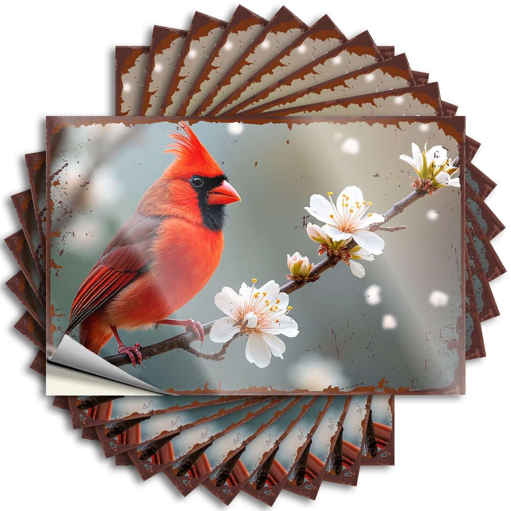 Funny Sticker Love Durable Vinyl - A Vibrant Red Cardinal Perches Gracefully On A Branch Adorned Helmet for Sand Use(12X18CM)