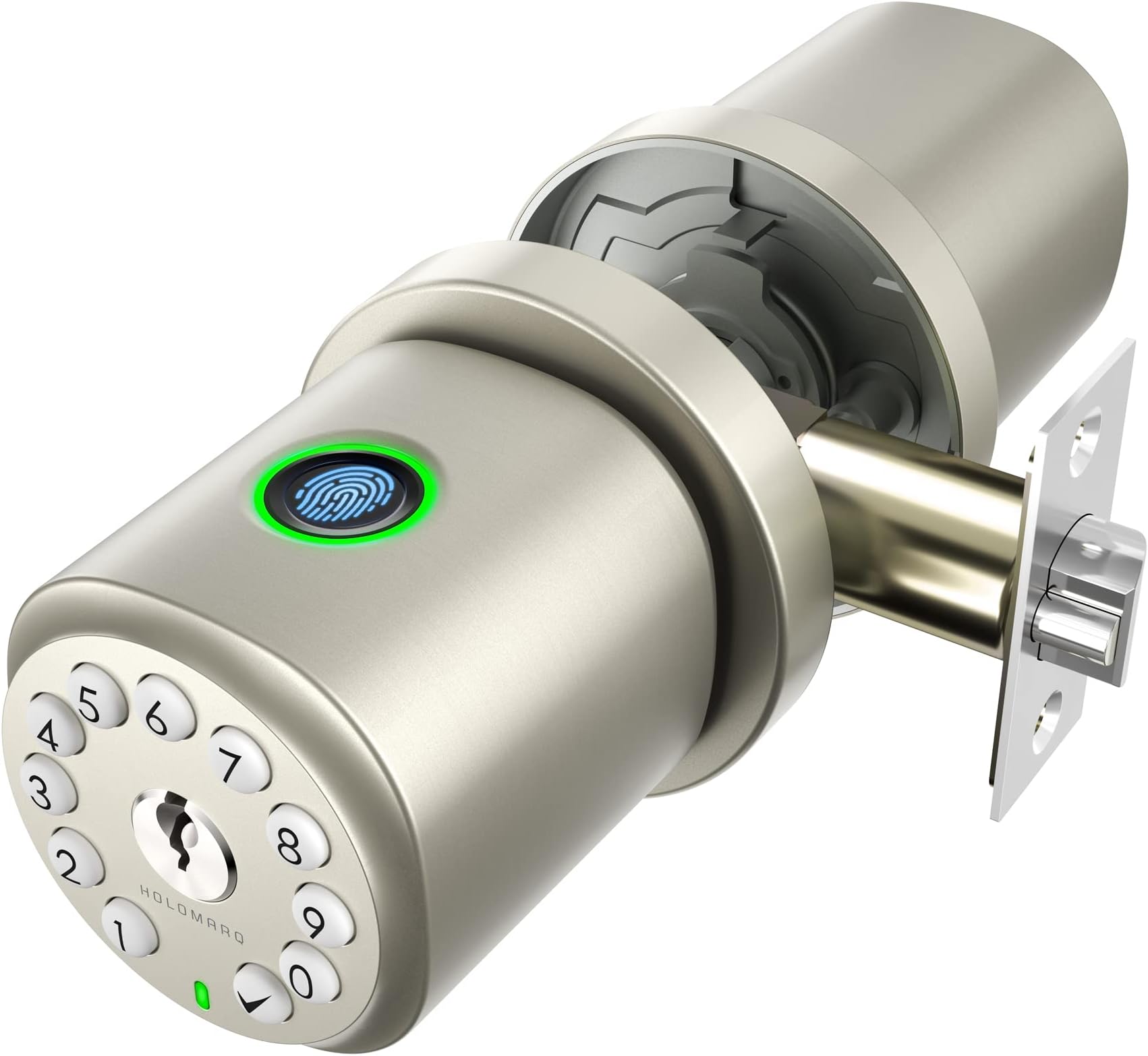 HOLOMARQFingerprint Door Knob with Keypad Lock Biometric Keyless Door Knob,Combination Door Knob 4 AA Alkaline Batteries, for Bedroom Office Interior Door Sequra H2 (Metallic Gold)