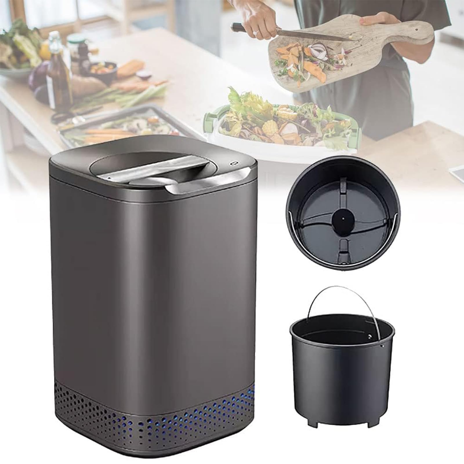 Contenedor compostaje para el hogar y la Cocina,Reciclador automático residuos de Alimentos encimera,Reciclador Alimentos encimera Interior sostenible con Filtro carbón Activado