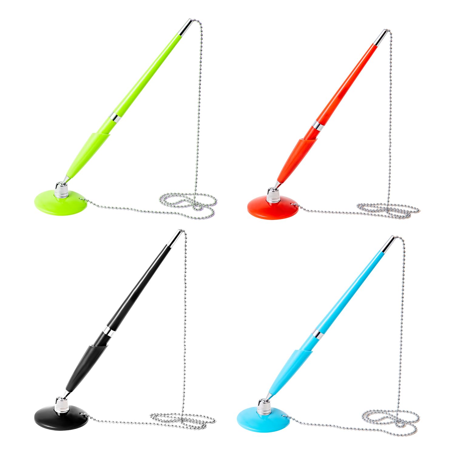 HAICN 4Pcs Pen with Chain Reception Pen Desk Set including Stand Premium Quality Standard Reception Pen Office Registration Gel Black Ink Pens for Home Office Bank Hotel