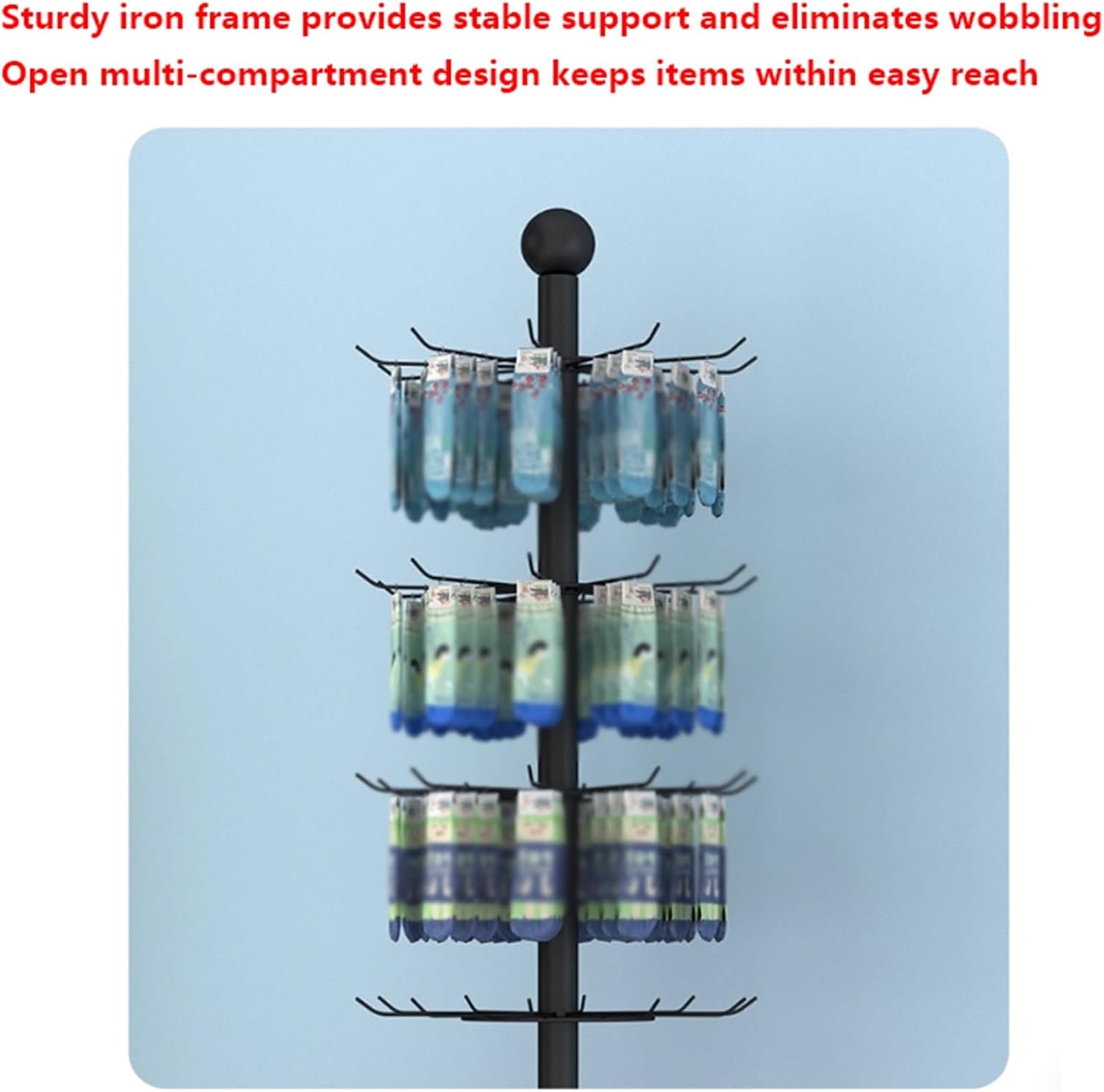 Round Rotating Retail Display Stand, Socks Storage Organizer Rack, for Snacks Jewelry Keyring Hats Socks Toys, Commercial Clothing Store Shelf, 3/4/5/6 Tier(Gold,3rd Floor)