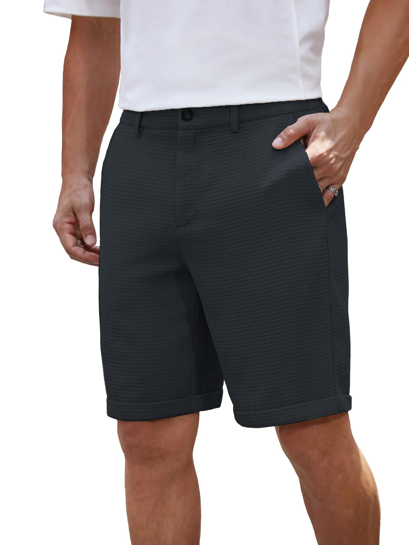 Men's Woven Solid Color Short Mid-Rise Straight Leg Shorts (2027)