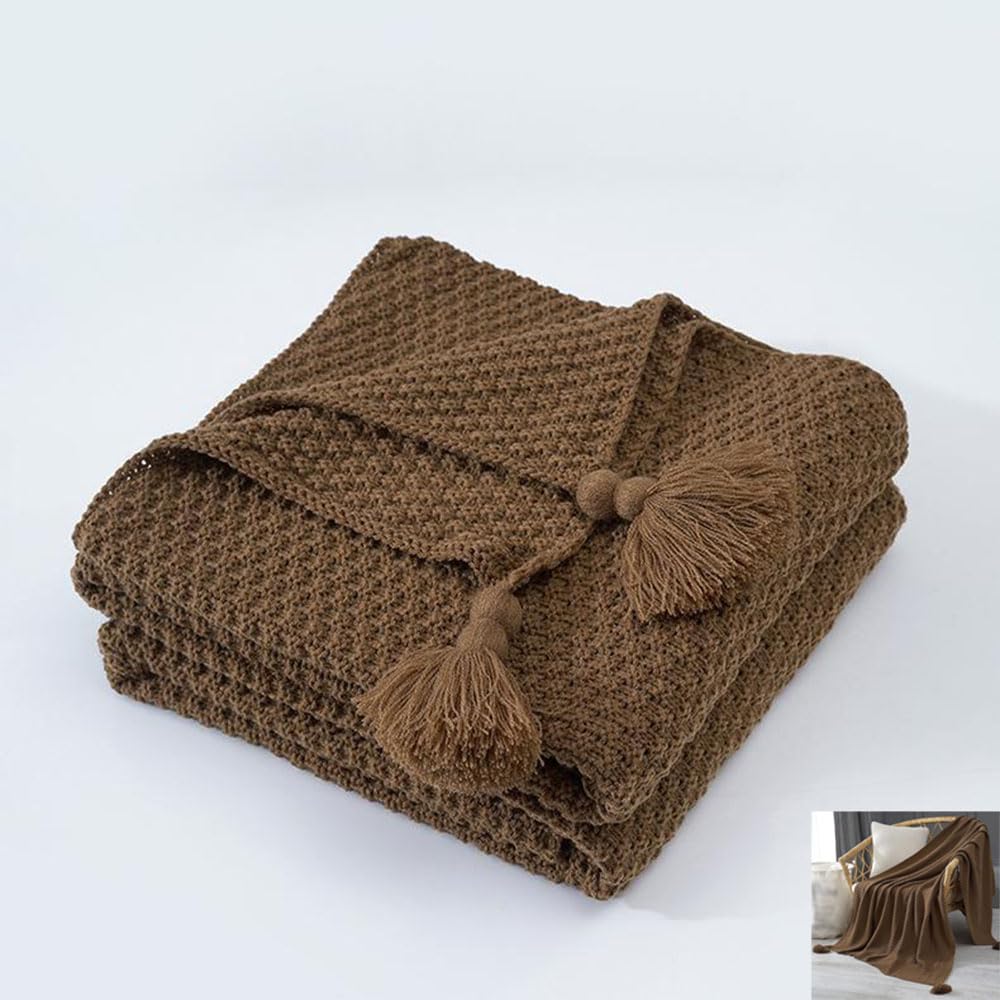 Bolivia'sThrow Blankets, 130X170cm Cozy Lightweight Decorative Throw, All Seasons Suitable for Women, Men and Kids, Warm Woven Blanket with Tassels for Couch Sofa, Bed and Living Room (Brown)