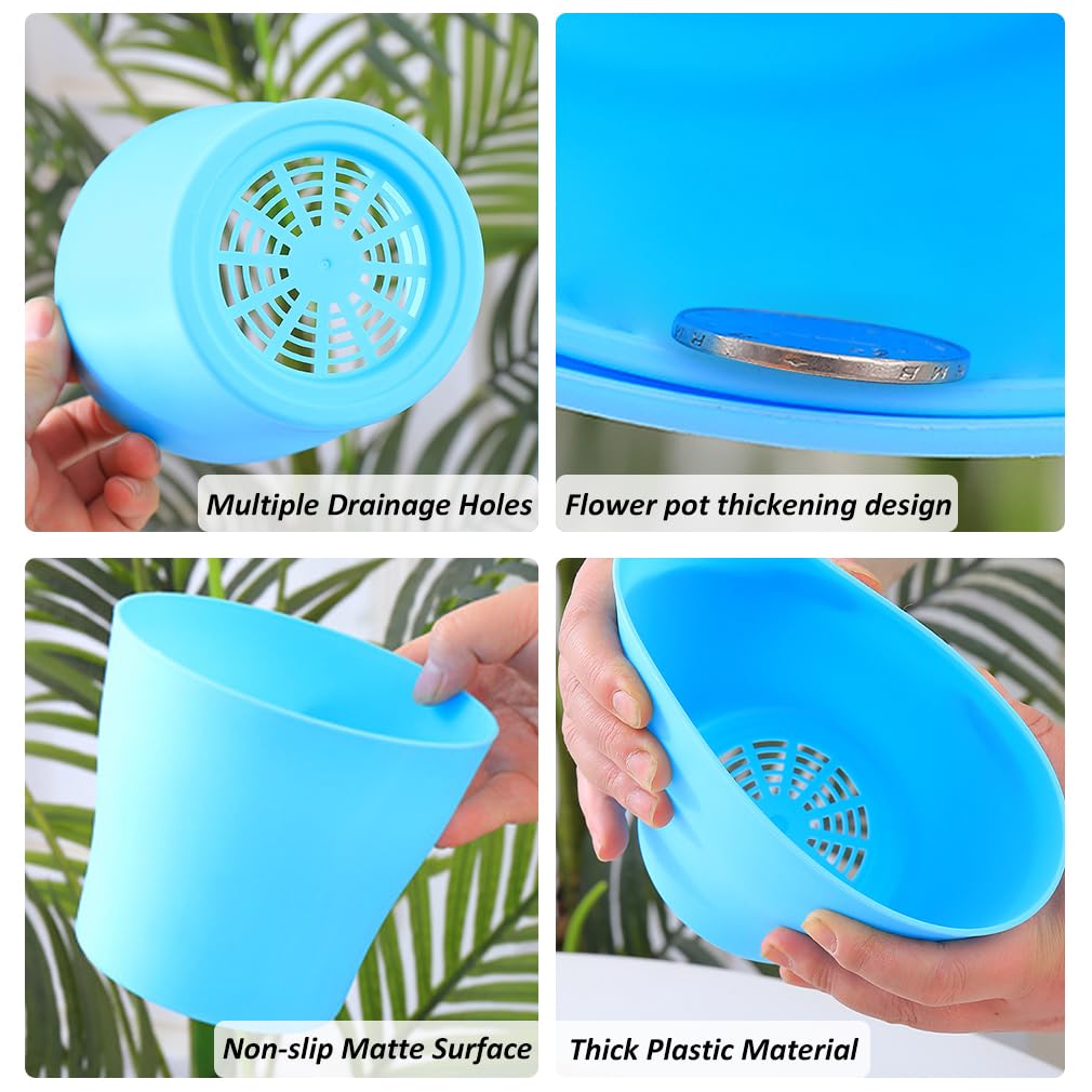 ruitao Garden Pot (Set of 8), Plastic Plant Pot, Flower Pots+ Saucer Tray Deco, Diameter 9.5 - Image 3
