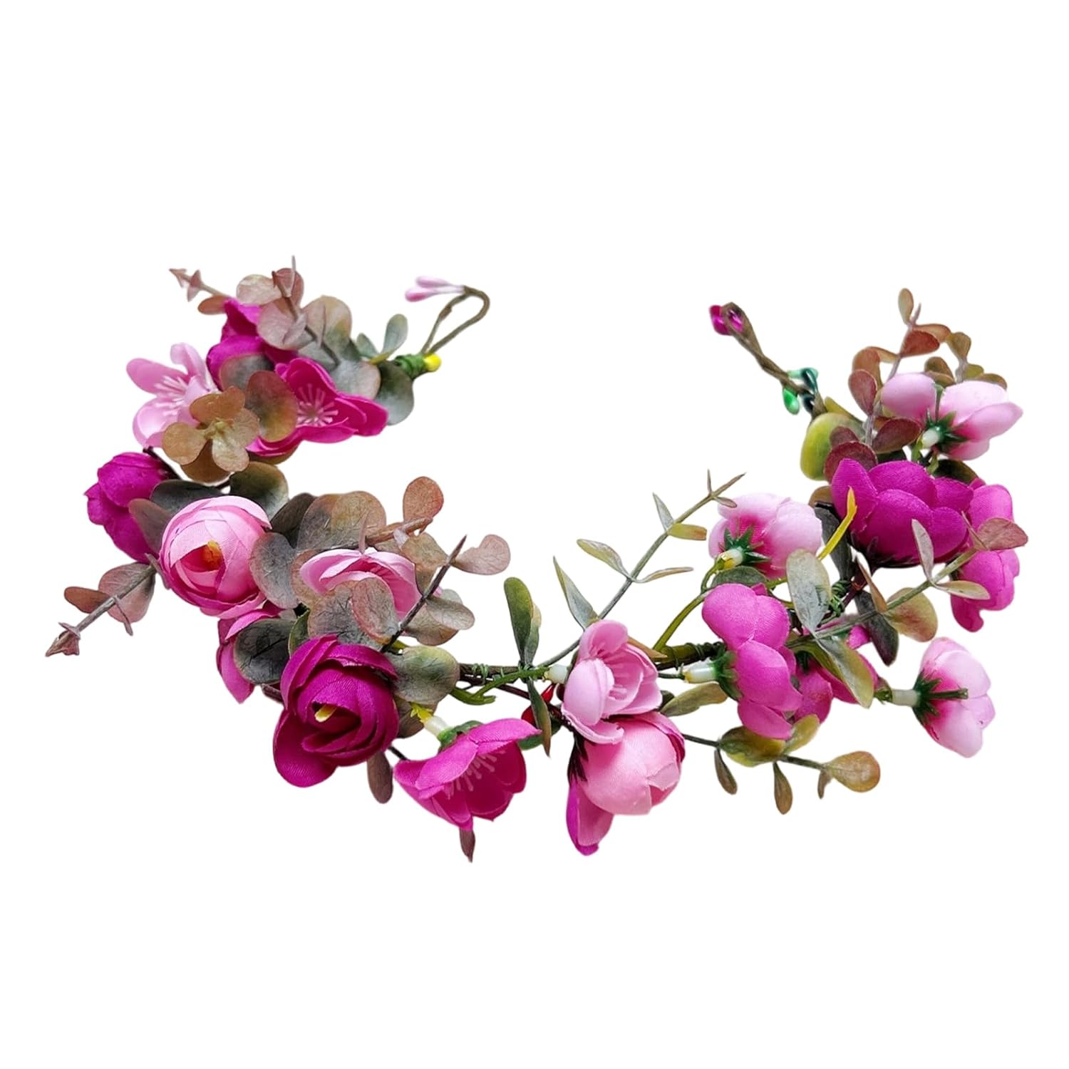 Pink Fairy Flower Crown, Artificial Rose Floral Headpiece, Woodland Forest Flower Headband, Renaissance Hair Accessory for Women Girls Maternity Birthday Wedding Festival Party Hairband