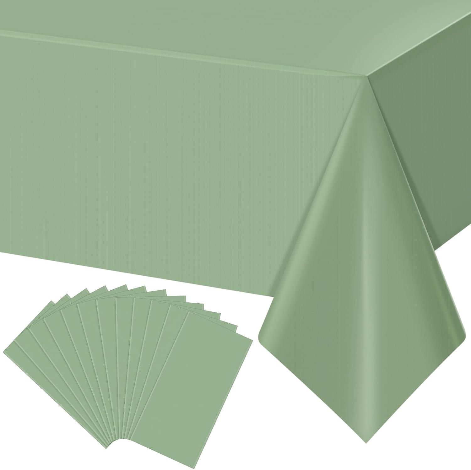 12Pack Sage Green Plastic Tablecloths for Rectangle Tables
