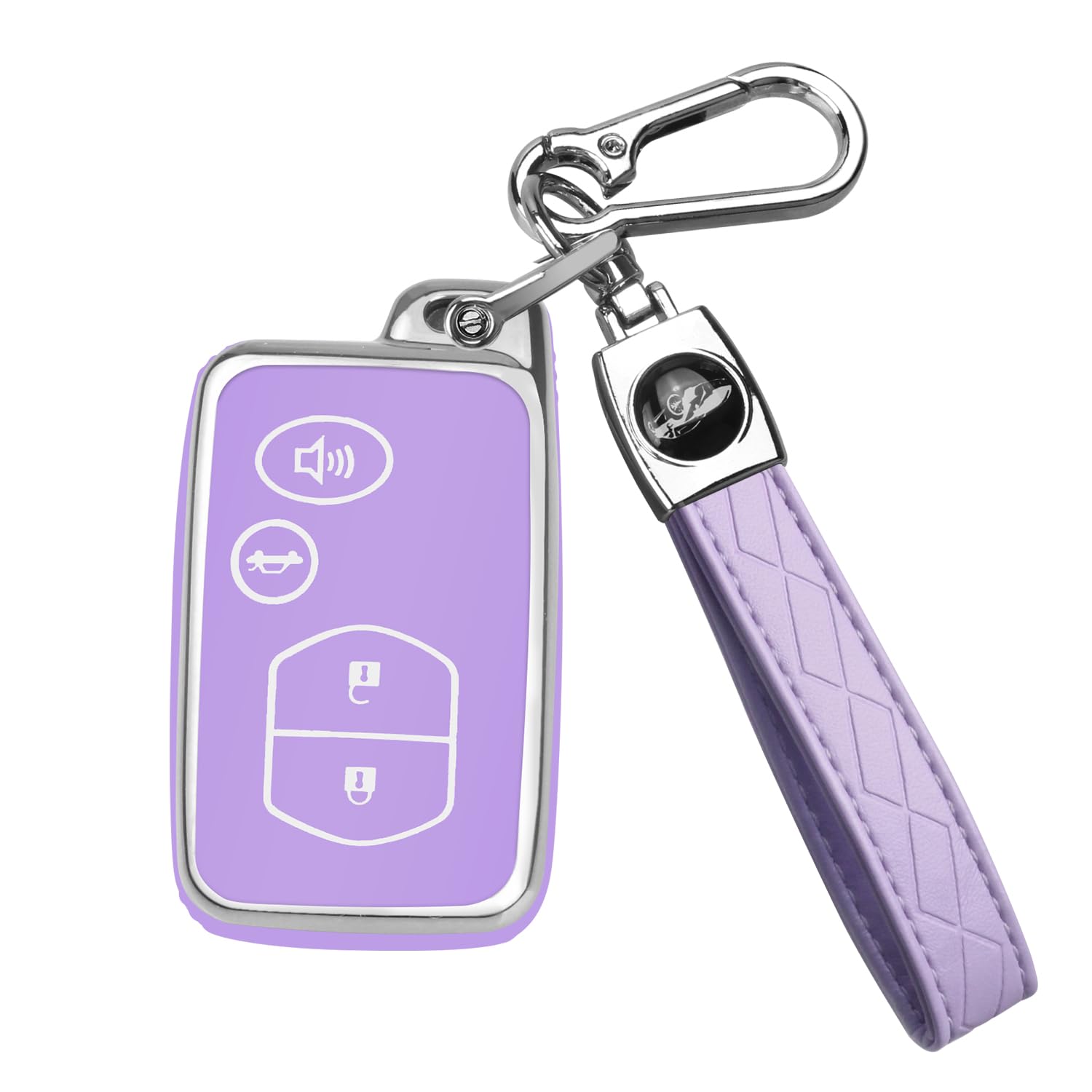 QBUC for Toyota Key Fob Cover with Keychain, Car Key Case Protection for Toyota Fit for Camry Avalon Corolla Highlander Prius RAV4 Venza, Key Fob Protector Accessories (Silver-Purple)