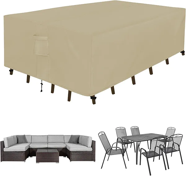 Easy-Going Rectangle Patio Furniture Cover Waterproof Outdoor Dining Table and Chair Cover Anti-UV Outside Sectional Sofa Set Covers (126"L x 63"W x 28"H, Camel)