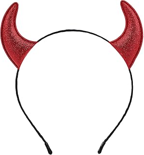 Glitter Devil Horns Headband, Red Devil Horns Devil Costume for Women Men Girls, Halloween Fancy Dress Cosplay Hairband (Red)