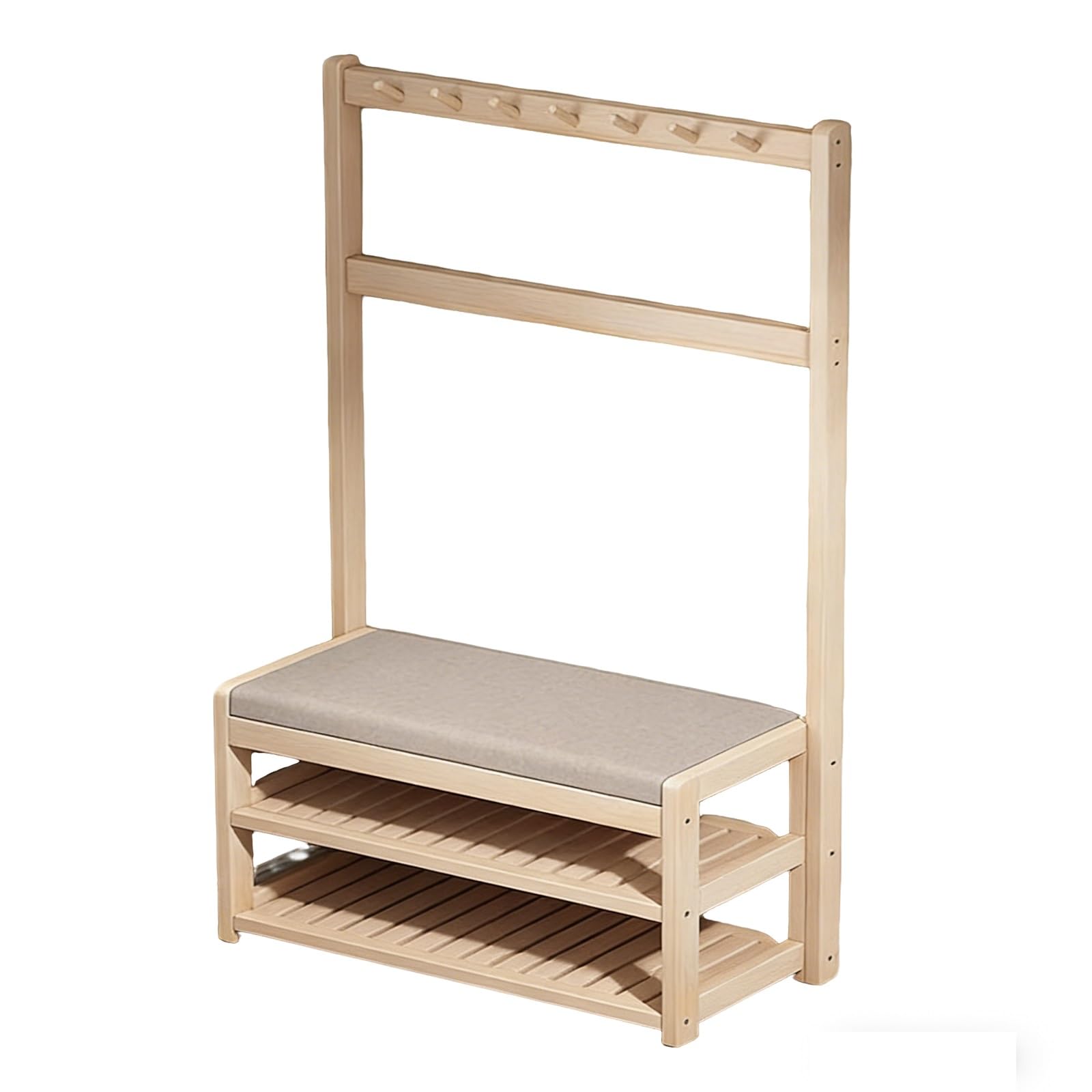 FGXHHS Space-Saving Hall Tree with Bench & Shoe Sto, Wooden Coat Rack for Entryway, Perfect Coats, Hats, Handbags Scarves - 70cm Single-Row Hoo