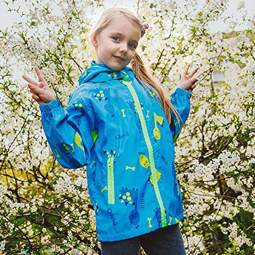 Waterproof Hooded Jacket for Boys Girls,Kids Raincoats Indoor Outdoor Windbreaker Dinosaur Rain Jacket 2-10Y3