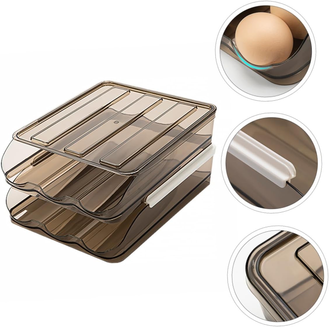 Egg Storage Box for Refrigerator 2-layer Plastic Egg Holder Tray with Auto Rolling Slide 36-egg Capacity for Kitchen Storage
