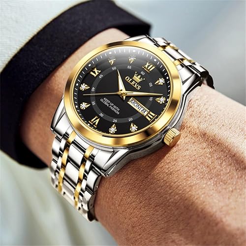 Miniatura 2 de OLEVS Relojes para hombre, de acero inoxidable, analógico, de cuarzo, cronógrafo, fase lunar, impermeable, fecha, luminoso, reloj masculino, regalo