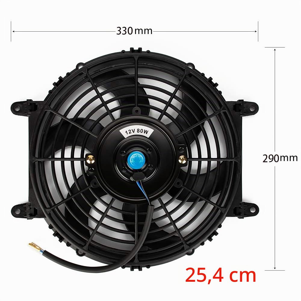 Ventola di raffreddamento per radiatore auto, Slim Fan Push Pull Fan, 12 V, 80 Watt, kit di montaggio, 10 pollici (25,4 cm)