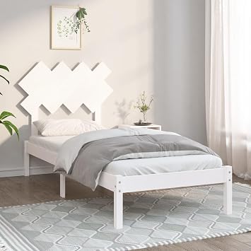 90x200 cm Small Single Bed Frames, Solid Wood, with Crossing Headboard, Platform Bed Frame, No Box Spring Needed, Slat Support/Underbed Storage Space (White)