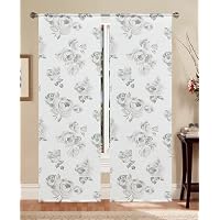 Home Tresor Coppia Tende A Fiori Bianchi Mod. Ary - 60x150 Cm, Perfette Per Cucina E Soggiorno